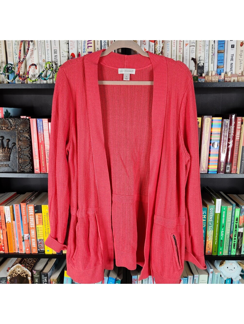 Christopher & Banks Coral Open Front Cardigan Sweater Women's XL 100% Cotton